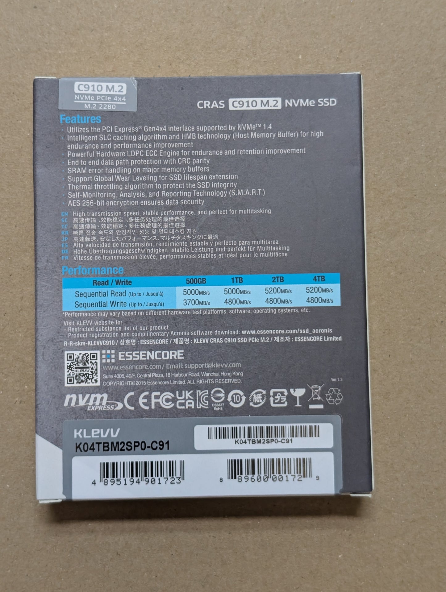 KLEVV 4TB NVME 5200MB/s SSD C910 M.2 Gen 4X4