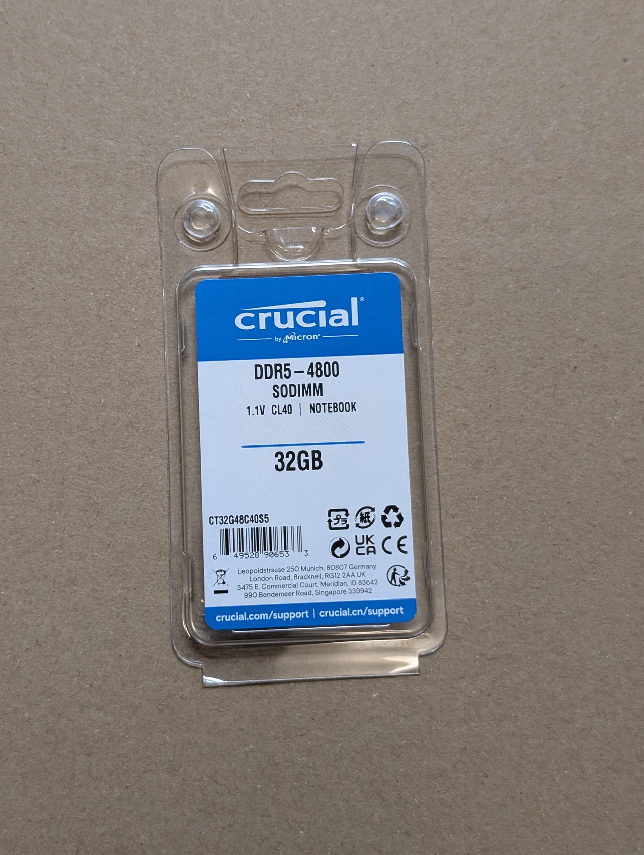 Micron 32GB DDR5 SO-DIMM 4800 CL40 - Notebook , Laptop, Mini PC RAM